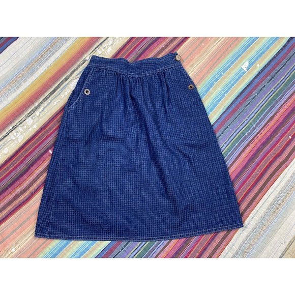 Vtg Bryan & Co Girls Plaid Denim Jean Skit Cotton Made in USA Buttons Sz 12 - Picture 2 of 8